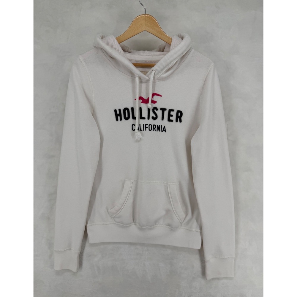 Y2K Hollister California Women White Logo Pullover Hoodie Sweatshirt Large